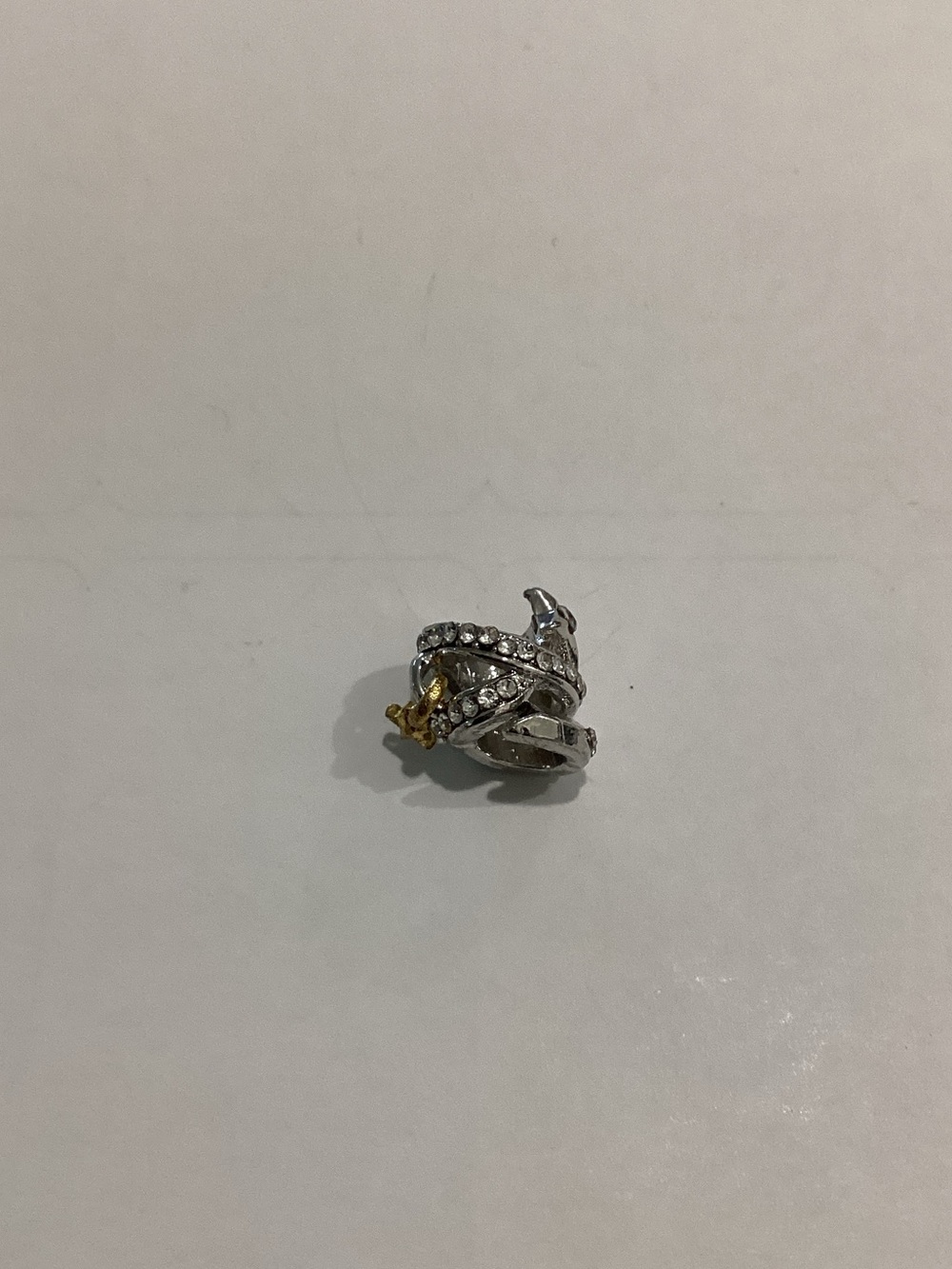 Crystal-Accented Silver Statement Ring with Gold Accent Charm‎